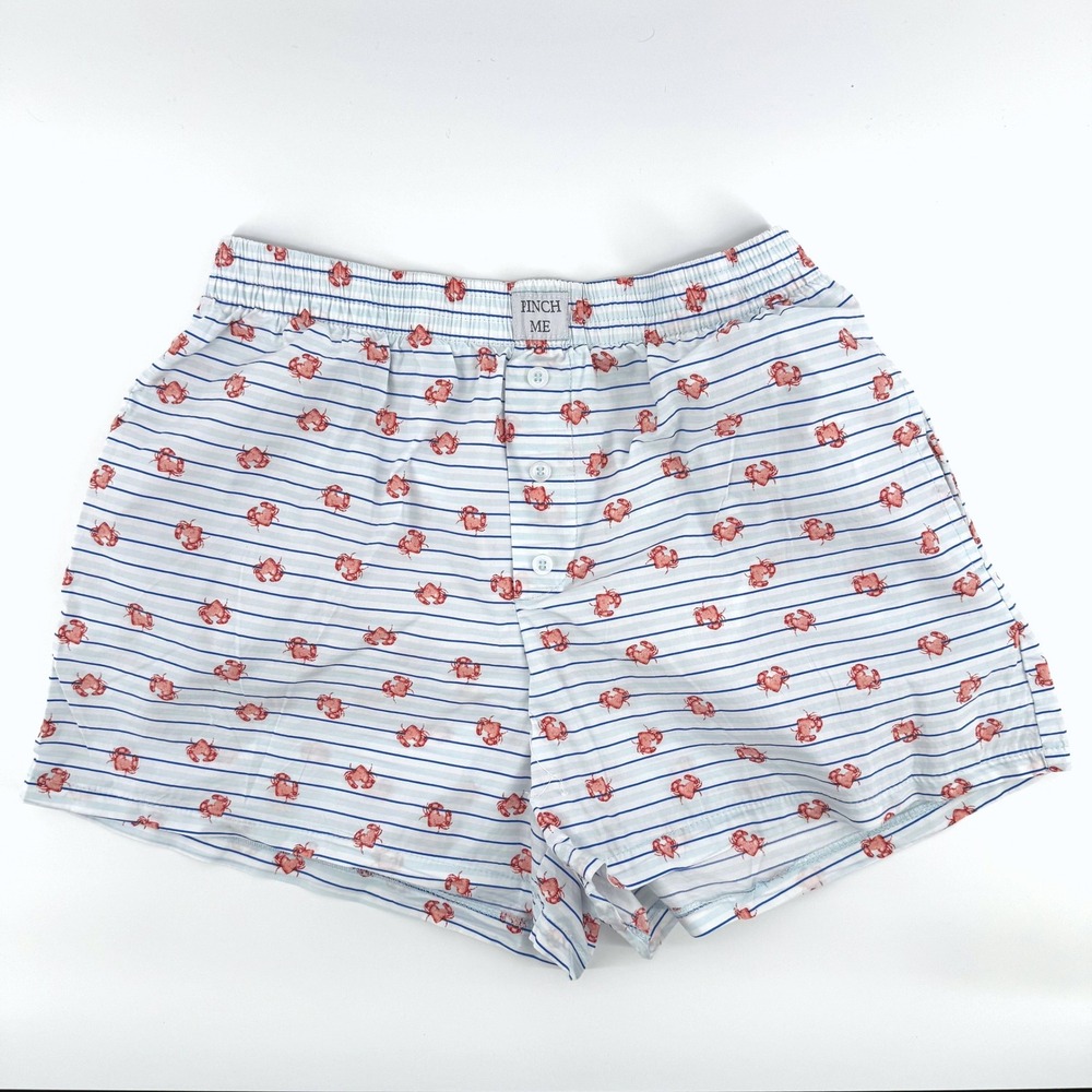 Better Together PJ Shorts Womens Medium Blue White Striped Red Crab Sleepwear